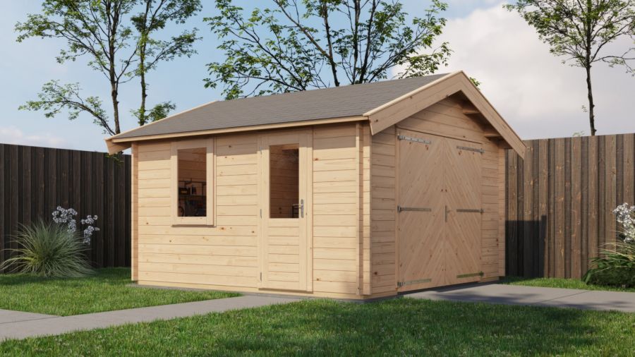 Lugarde Select Blokhut Maurik met garagedeur 400x400cm - Onbehandeld