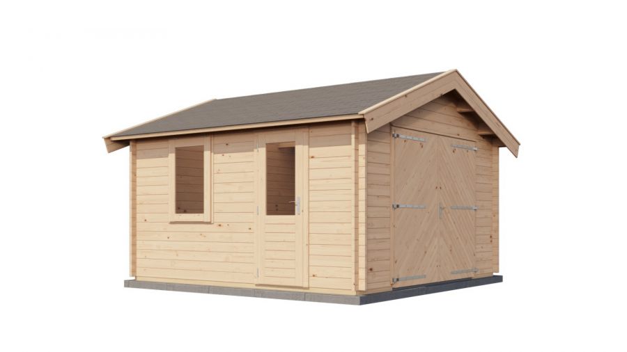 Lugarde Select Blokhut Maurik met garagedeur 400x400cm - Onbehandeld