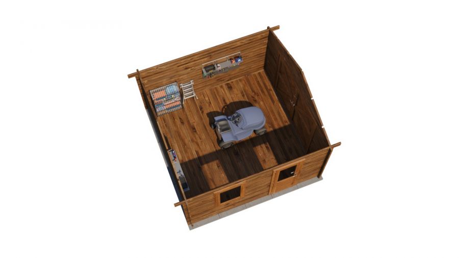 Lugarde Select Blokhut Maurik met garagedeur 400x400cm - Keteldruk Bruin