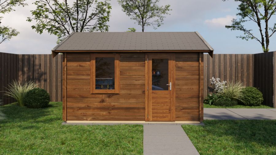 Lugarde Select Blokhut Maurik met garagedeur 400x400cm - Keteldruk Bruin