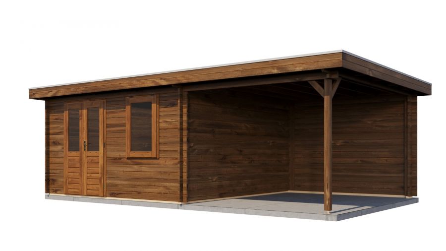Lugarde Select Blokhut met overkapping Wehl 400x400cm + 300cm - Keteldruk Bruin