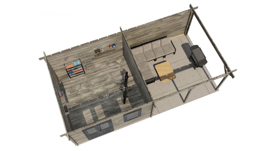 Lugarde Select Blokhut met overkapping Didam 400x400cm + 400cm - Keteldruk Grijs