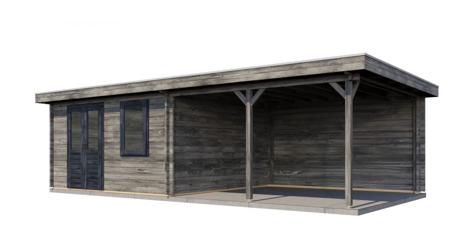 Lugarde Select Blokhut met overkapping Didam 400x400cm + 400cm - Keteldruk Grijs