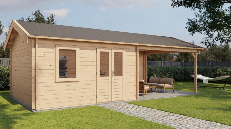Lugarde Select Blokhut met overkapping Rozendaal 400x400cm + 400cm - Onbehandeld