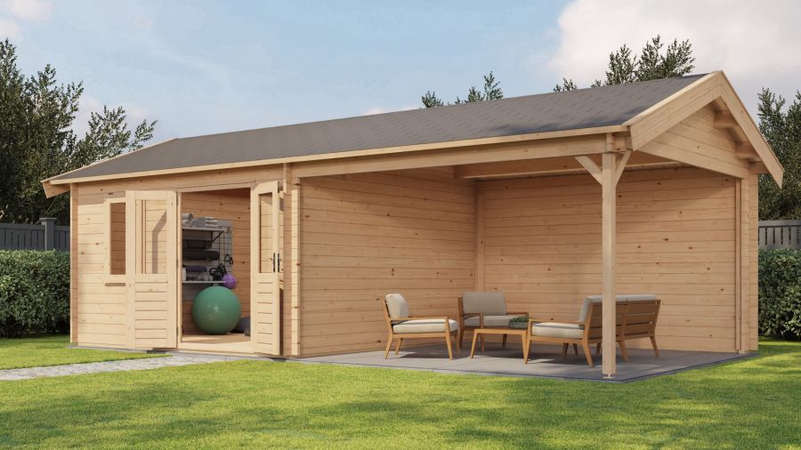 Lugarde Select Blokhut met overkapping Rozendaal 400x400cm + 400cm - Onbehandeld