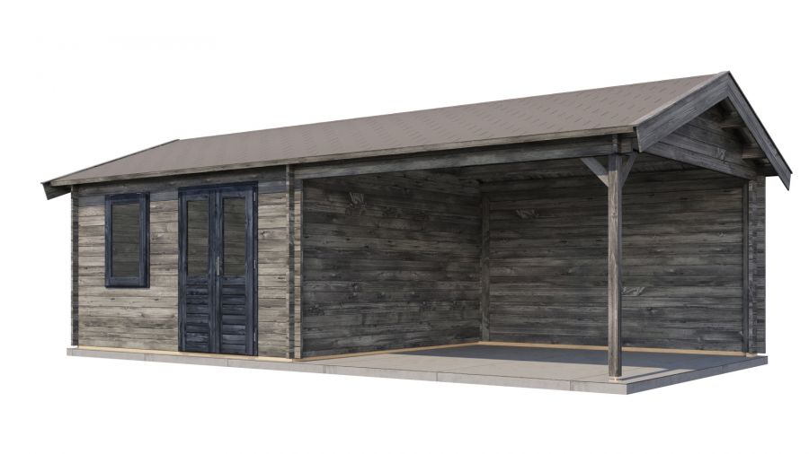 Lugarde Select Blokhut met overkapping Rozendaal 400x400cm + 400cm - Keteldruk Grijs