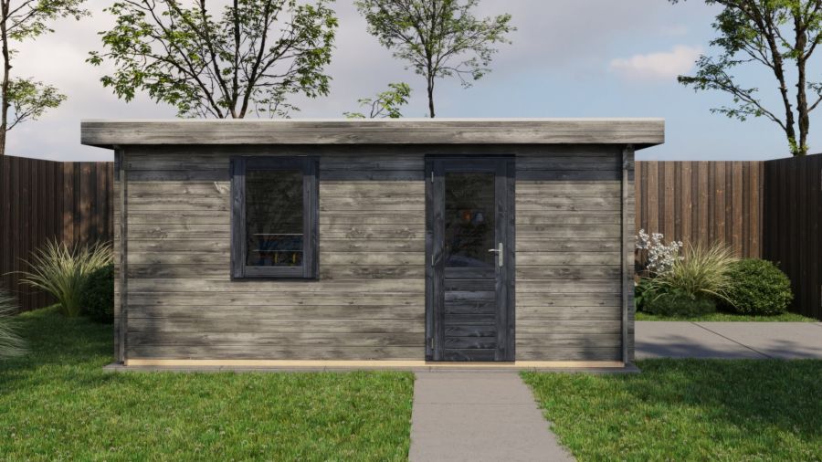 Lugarde Select Blokhut Lochem met garagedeur 400x500cm - Keteldruk Grijs