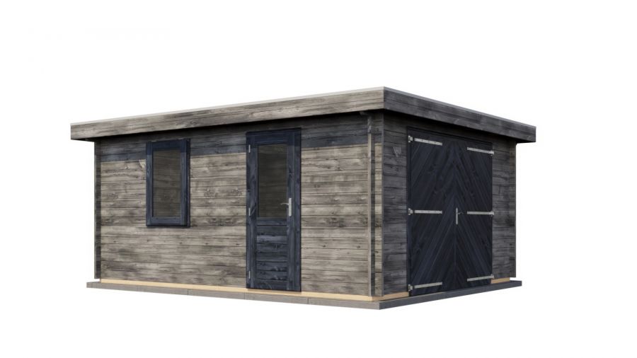 Lugarde Select Blokhut Lochem met garagedeur 400x500cm - Keteldruk Grijs