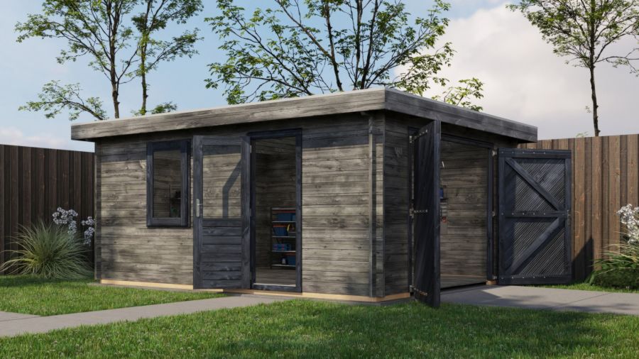 Lugarde Select Blokhut Lochem met garagedeur 400x500cm - Keteldruk Grijs