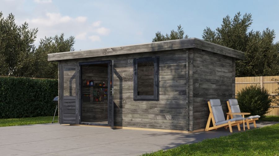 Lugarde Select Zevenaar Blokhut 500x300 cm 44 mm keteldruk grijs geïmpregneerd