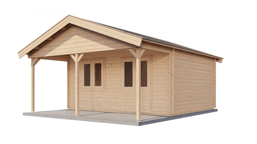 Lugarde Select Bennekom Blokhut met overkapping 500x400 cm + 200 cm 44 mm vuren blank