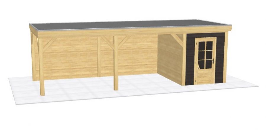 Blokhut Sneek 200x300 cm met overkapping 600x300 cm Douglas blank met vuren rabat wanden zwart (Incl. EPDM)