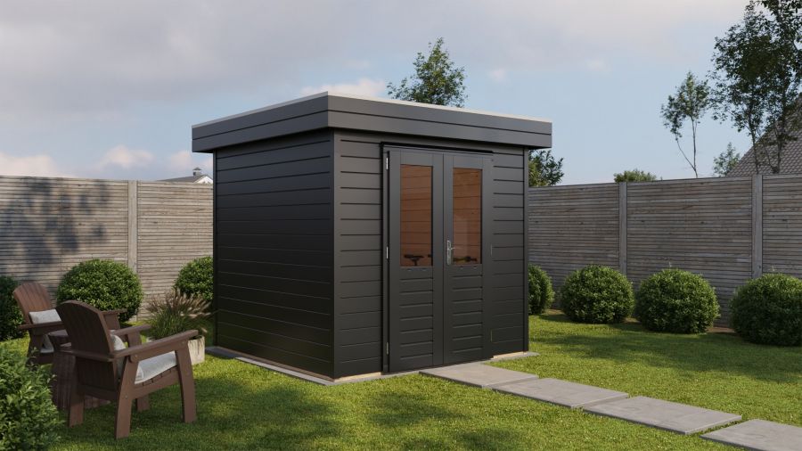 Lugarde Select Prima Delft tuinhuis 240x240 cm 28 mm vuren zwartgrijs gebeitst