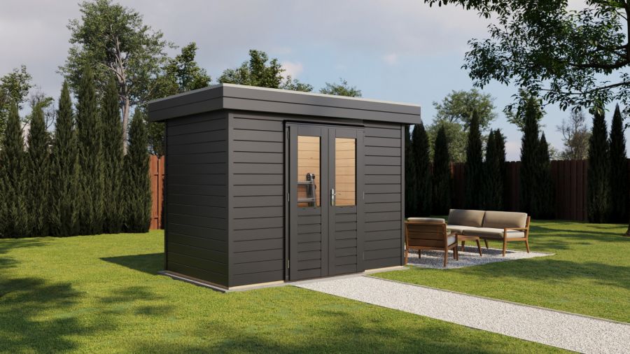 Lugarde Select Prima Eindhoven tuinhuis 300x180 cm 28 mm vuren zwartgrijs gebeitst