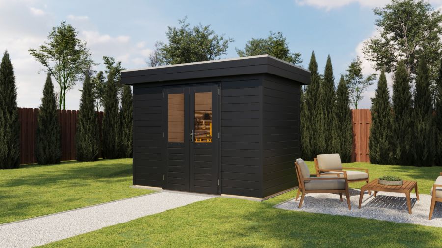 Lugarde Select Prima Eindhoven tuinhuis 300x180 cm 28 mm vuren zwartgrijs gebeitst