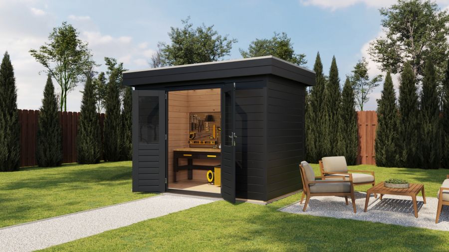 Lugarde Select Prima Eindhoven tuinhuis 300x180 cm 28 mm vuren zwartgrijs gebeitst