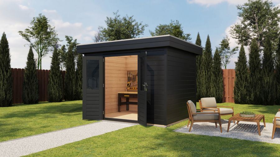 Lugarde Select Prima Enschede tuinhuis 300x240 cm 28 mm vuren zwartgrijs gebeitst