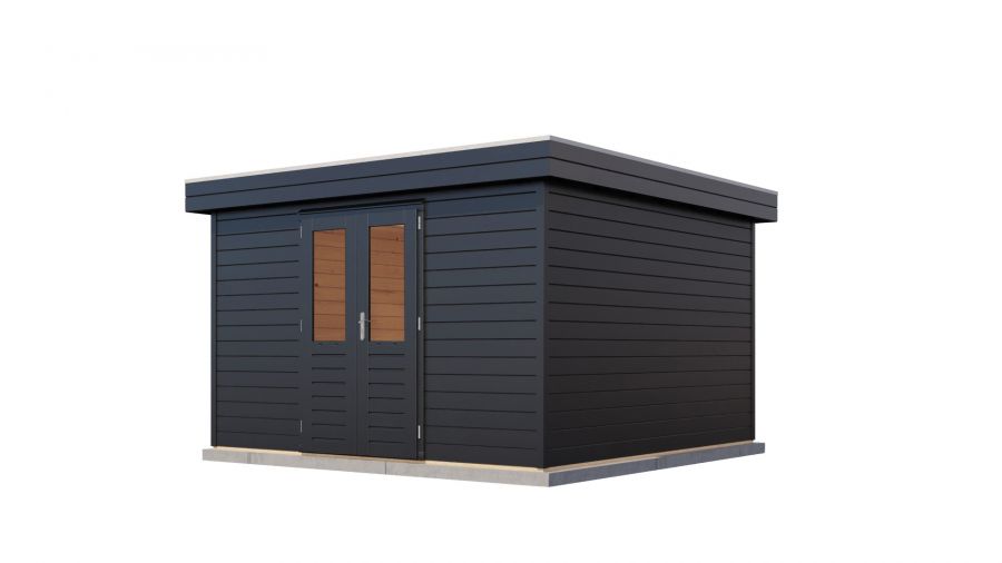 Lugarde Select Prima Helmond tuinhuis 360x360 cm 44 mm vuren zwartgrijs gebeitst