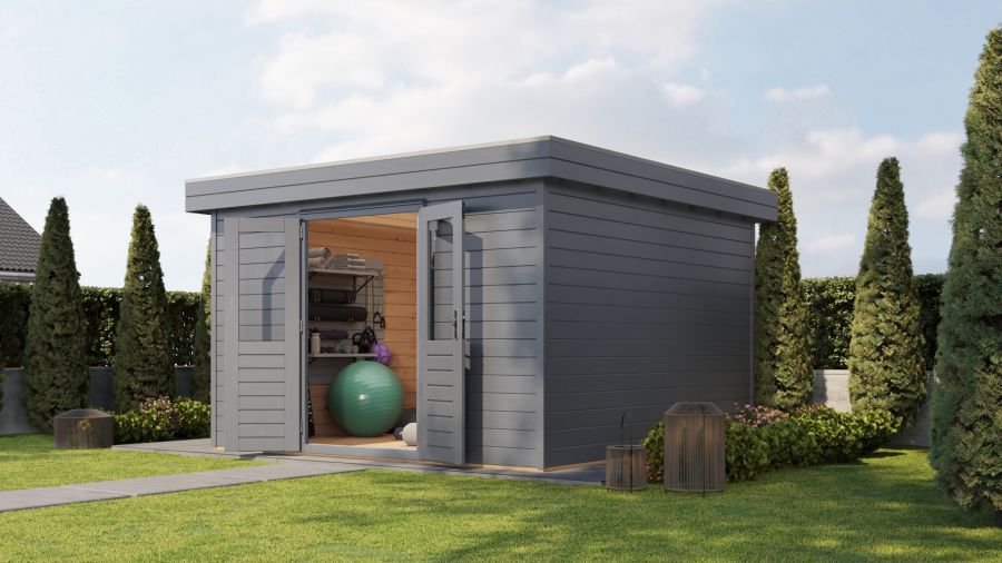 Lugarde Select Prima Helmond tuinhuis 360x360 cm 44 mm vuren grijs gebeitst
