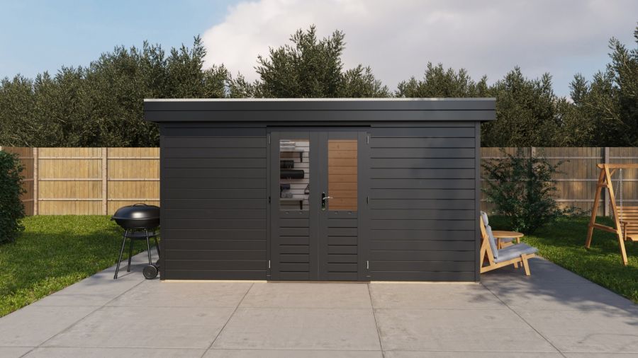 Lugarde Select Prima Heerenveen tuinhuis 420x240 cm 44 mm vuren zwartgrijs gebeitst