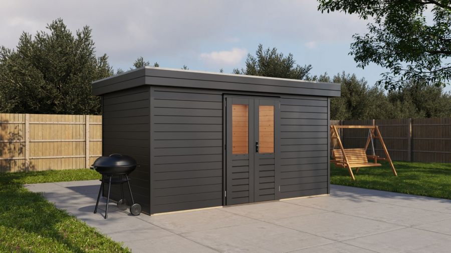 Lugarde Select Prima Heerenveen tuinhuis 420x240 cm 44 mm vuren zwartgrijs gebeitst