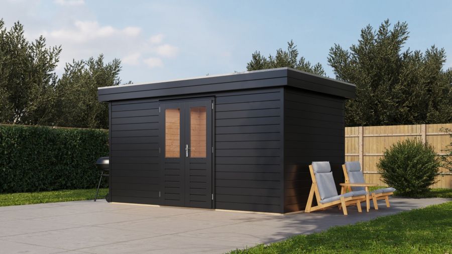 Lugarde Select Prima Heerenveen tuinhuis 420x240 cm 44 mm vuren zwartgrijs gebeitst