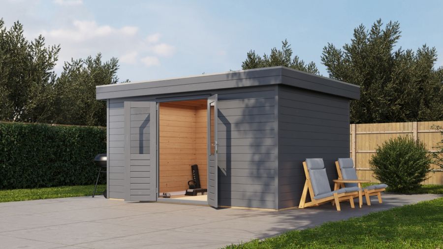 Lugarde Select Prima Hoofddorp tuinhuis 420x300 cm 44 mm vuren grijs gebeitst