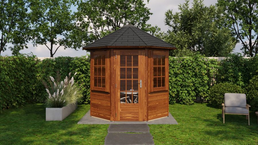 Lugarde Select Prima Zaandam tuinhuis Ø250 cm 28 mm vuren bruin geolied