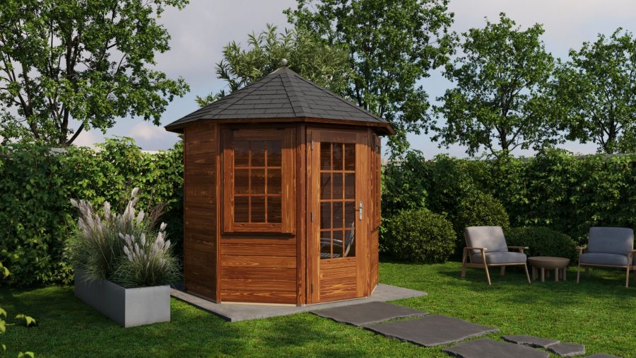 Lugarde Select Prima Zaandam tuinhuis Ø250 cm 28 mm vuren bruin geolied