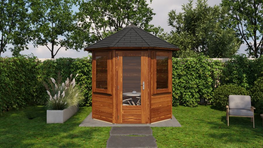 Lugarde Select Prima Venlo tuinhuis Ø250 cm 28 mm vuren bruin geolied