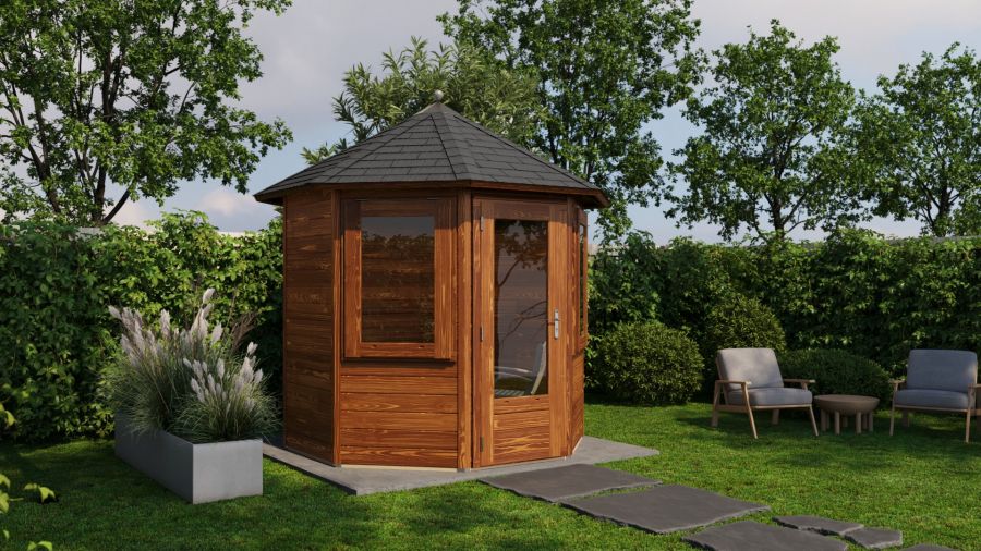 Lugarde Select Prima Venlo tuinhuis Ø250 cm 28 mm vuren bruin geolied