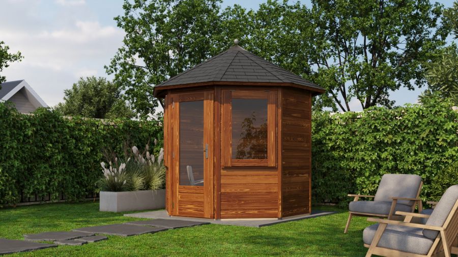 Lugarde Select Prima Venlo tuinhuis Ø250 cm 28 mm vuren bruin geolied