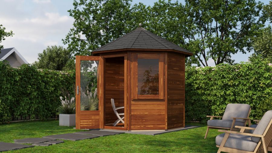 Lugarde Select Prima Venlo tuinhuis Ø250 cm 28 mm vuren bruin geolied