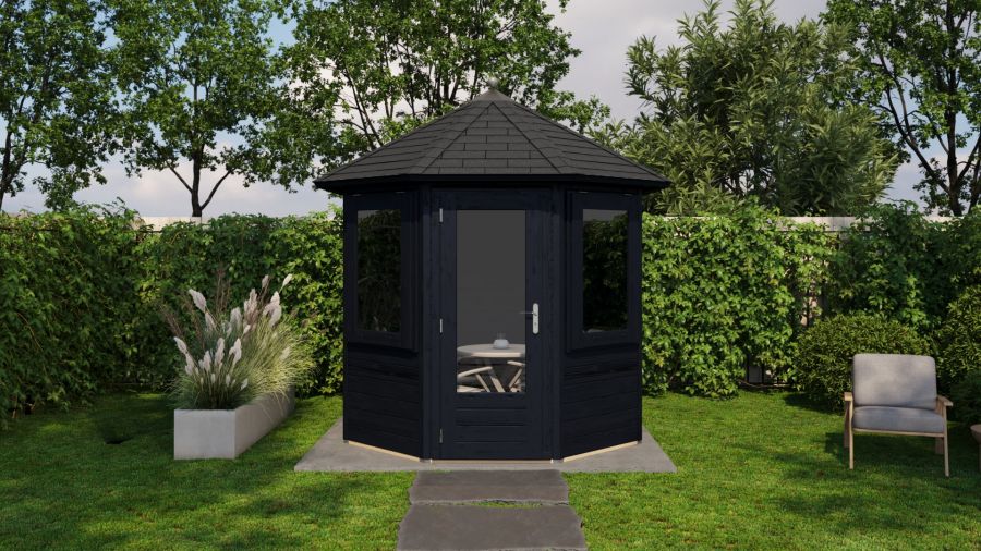 Lugarde Select Prima Venlo tuinhuis Ø250 cm 28 mm vuren zwart geolied