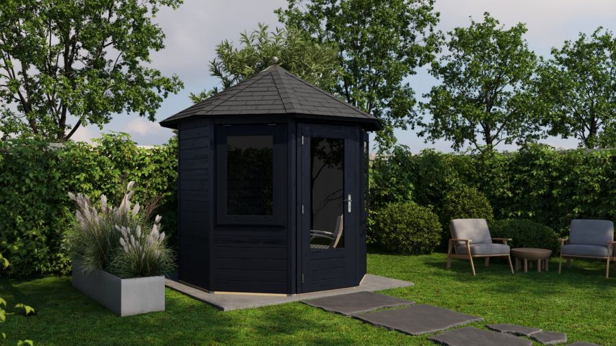 Lugarde Select Prima Venlo tuinhuis Ø250 cm 28 mm vuren zwart geolied