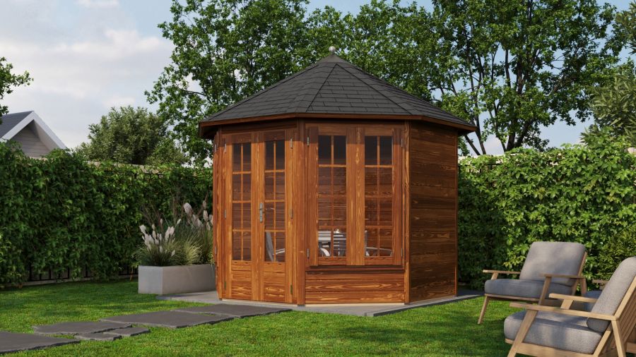 Lugarde Select Prima Drachten tuinhuis Ø300 cm 28 mm vuren bruin geolied