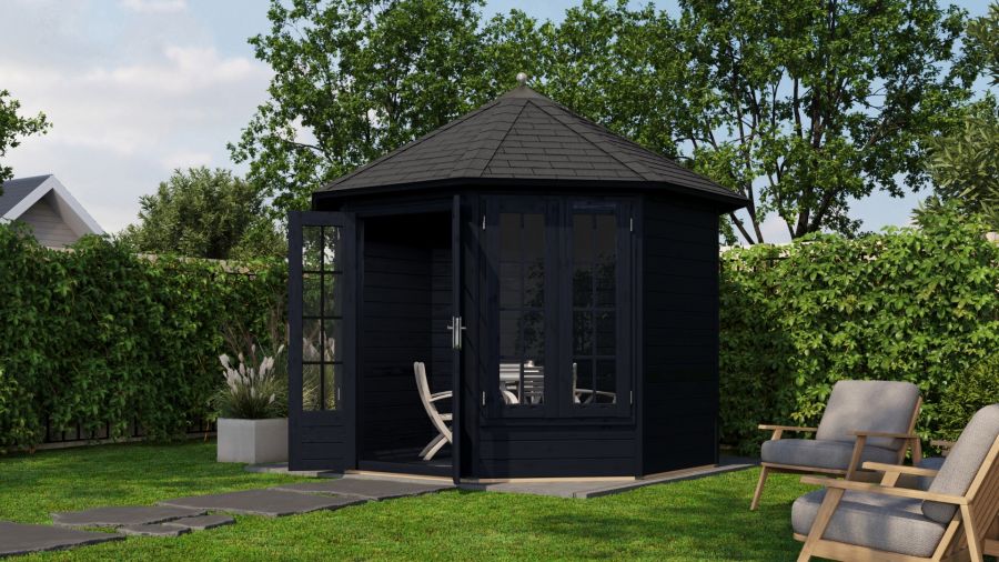 Lugarde Select Prima Drachten tuinhuis Ø300 cm 28 mm vuren zwart geolied