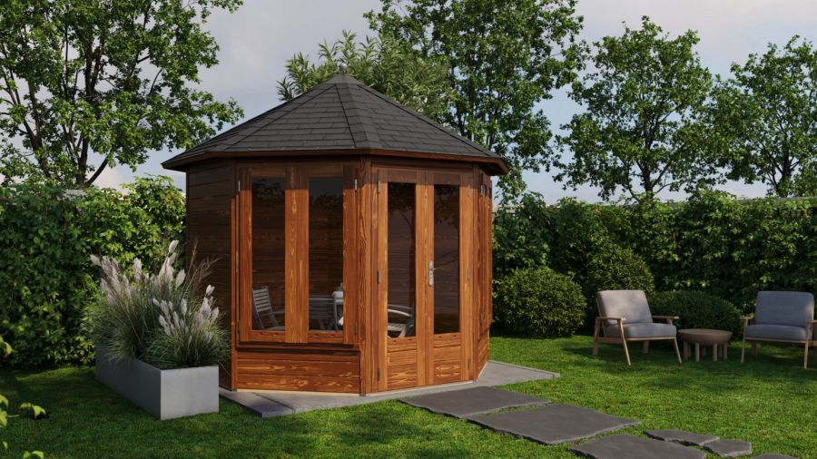 Lugarde Select Prima Hellevoetsluis tuinhuis Ø300 cm 28 mm vuren bruin geolied