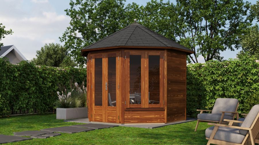 Lugarde Select Prima Hellevoetsluis tuinhuis Ø300 cm 28 mm vuren bruin geolied