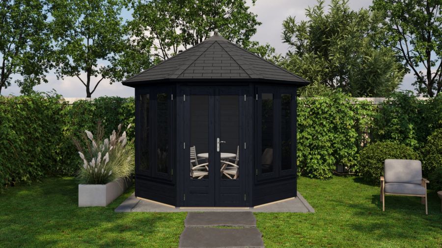 Lugarde Select Prima Hellevoetsluis tuinhuis Ø300 cm 28 mm vuren zwart geolied