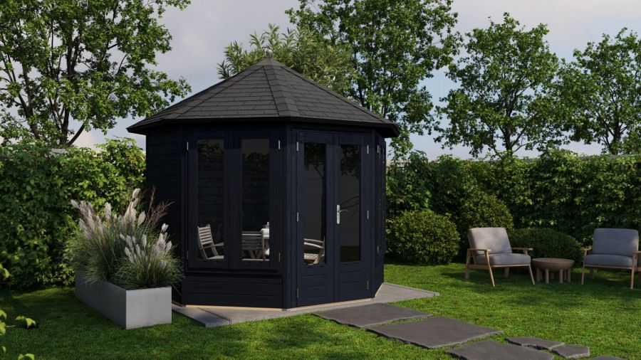 Lugarde Select Prima Hellevoetsluis tuinhuis Ø300 cm 28 mm vuren zwart geolied