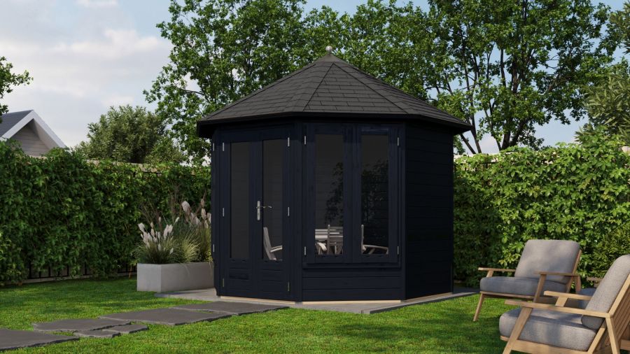 Lugarde Select Prima Hellevoetsluis tuinhuis Ø300 cm 28 mm vuren zwart geolied