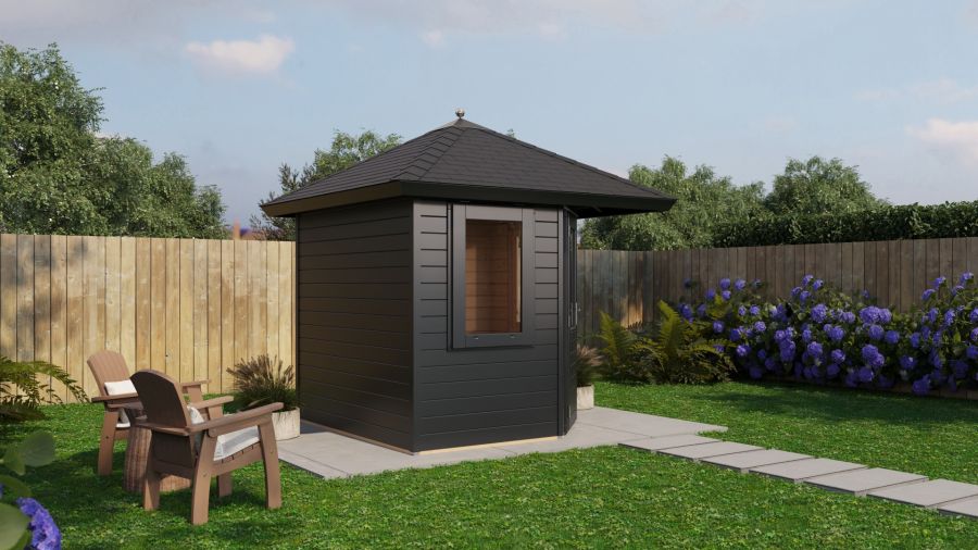 Lugarde Select Prima Leeuwarden tuinhuis 240x240 cm 28 mm vuren zwartgrijs gebeitst