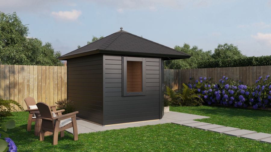 Lugarde Select Prima Maastricht tuinhuis 300x300 cm 28 mm vuren zwartgrijs gebeitst