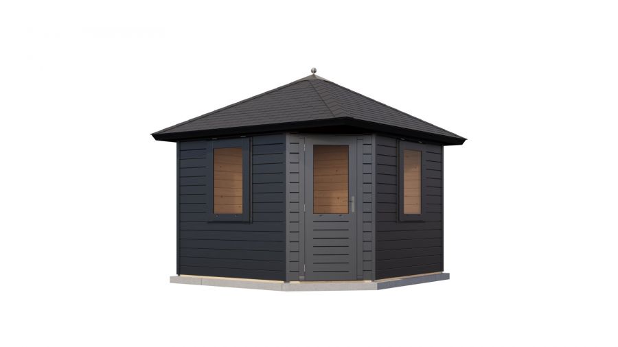 Lugarde Select Prima Nieuwegein tuinhuis 300x300 cm 44 mm vuren zwartgrijs gebeitst