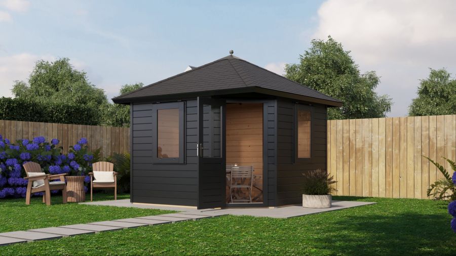 Lugarde Select Prima Maastricht tuinhuis 300x300 cm 28 mm vuren zwartgrijs gebeitst