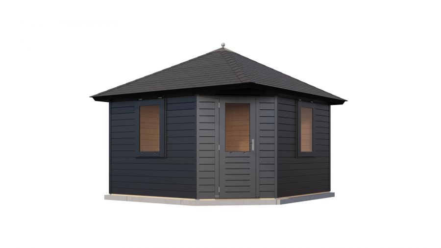 Lugarde Select Prima Purmerend tuinhuis 360x360 cm 44 mm vuren zwartgrijs gebeitst