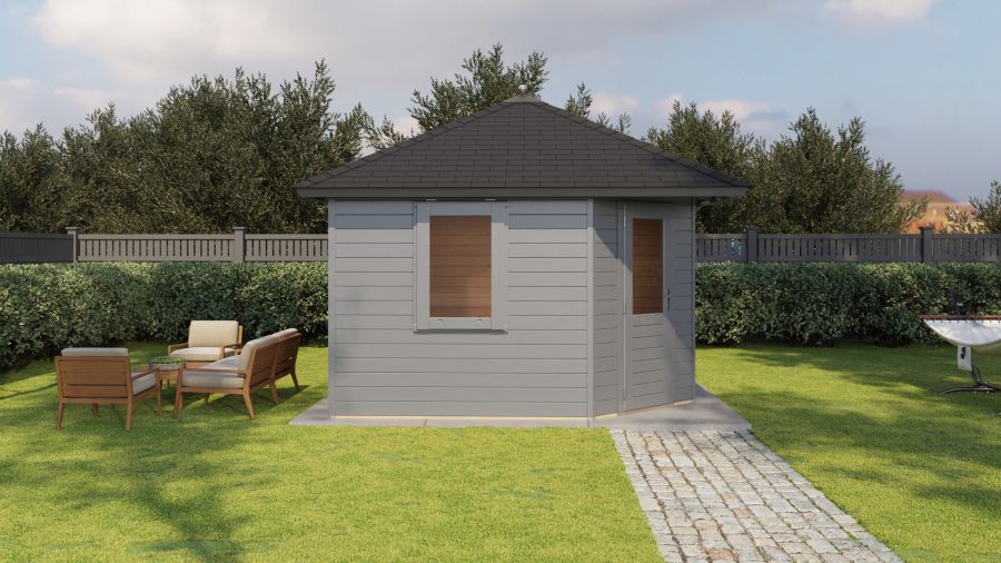 Lugarde Select Prima Purmerend tuinhuis 360x360 cm 44 mm vuren grijs gebeitst