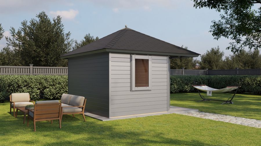 Lugarde Select Prima Purmerend tuinhuis 360x360 cm 44 mm vuren grijs gebeitst