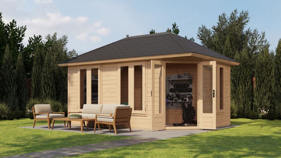 Lugarde Select Prima Utrecht tuinhuis 480x300 cm 44 mm vuren blank